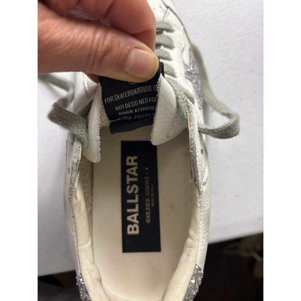 Golden Goose Ball Star Sneaker White Leather/Silver Glitter sz 39 - Picture 7 of 16